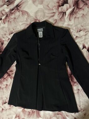 Women’s Breakin’ Loose Blazer in black with subtle pin stripes